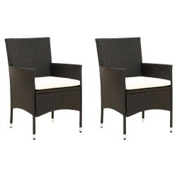 Chaises de jardin lot de 2 avec coussins R&eacute;sine tress&eacute;e Noir