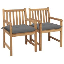 Chaises de jardin lot de 2 et coussins gris Bois de teck massif alsavelo