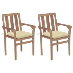 Chaises de jardin lot de 2 et coussins blanc crème Teck massif alsavelo