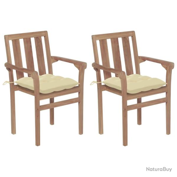 Chaises de jardin lot de 2 et coussins blanc crme Teck massif alsavelo