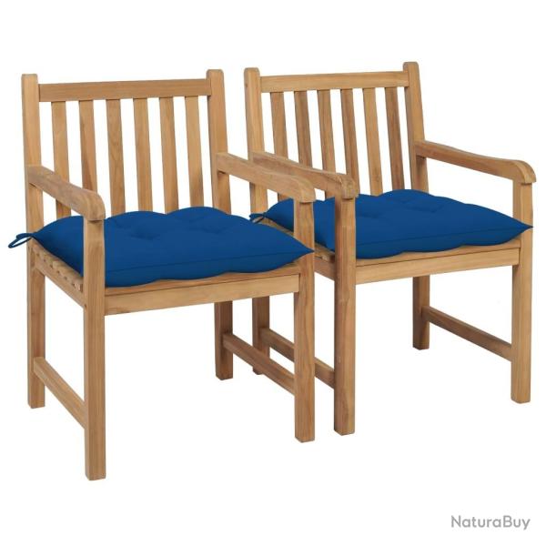 Chaises de jardin lot de 2 et coussins bleu Bois de teck massif