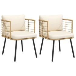 Chaises de jardin lot de 2 avec coussins naturel r&eacute;sine tress&eacute;e