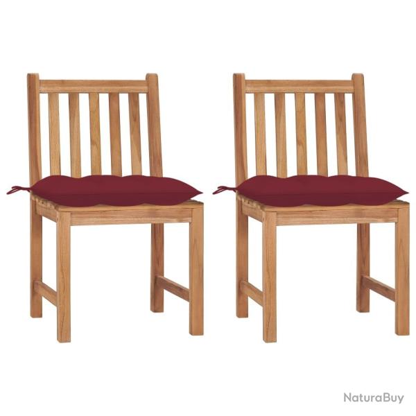 Chaises de jardin lot de 2 avec coussins Bois de teck massif