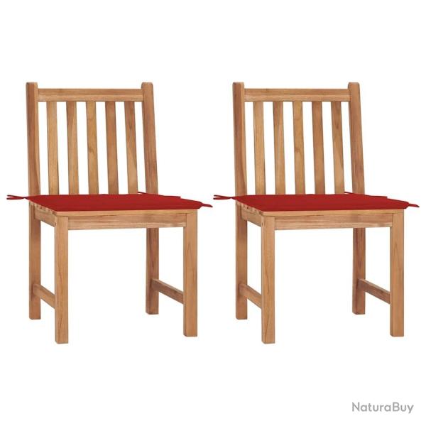 Chaises de jardin lot de 2 avec coussins Bois de teck massif