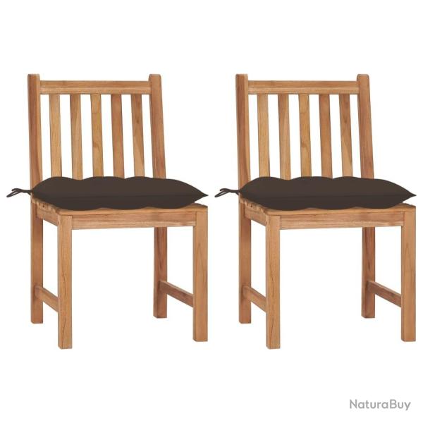 Chaises de jardin lot de 2 avec coussins Bois de teck massif