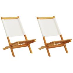 Chaises de jardin lot de 2 blanc cr&egrave;me bois acacia massif tissu