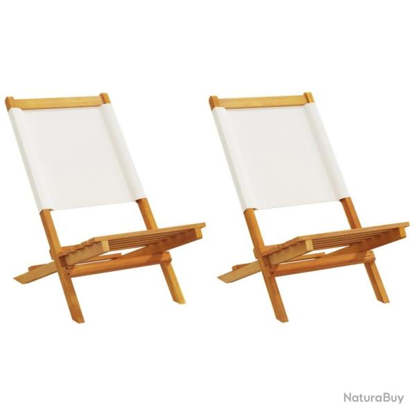 Chaises de jardin lot de 2 blanc cr�me bois acacia massif tissu