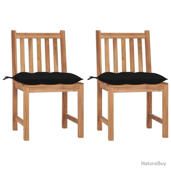 Chaises de jardin lot de 2 avec coussins Bois de teck massif