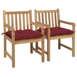 Chaises de jardin lot de 2 avec coussins bordeaux Teck massif alsavelo