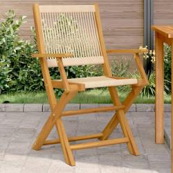 Chaises de jardin lot de 2 beige bois d'acacia et polypropyl&egrave;ne