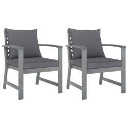 Chaises de jardin lot de 2 avec coussins gris fonc&eacute; Bois acacia