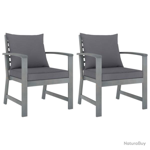 Chaises de jardin lot de 2 avec coussins gris fonc Bois acacia alsavelo