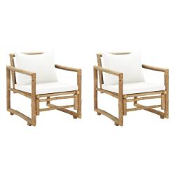 Chaises de jardin lot de 2 avec coussins et oreillers Bambou