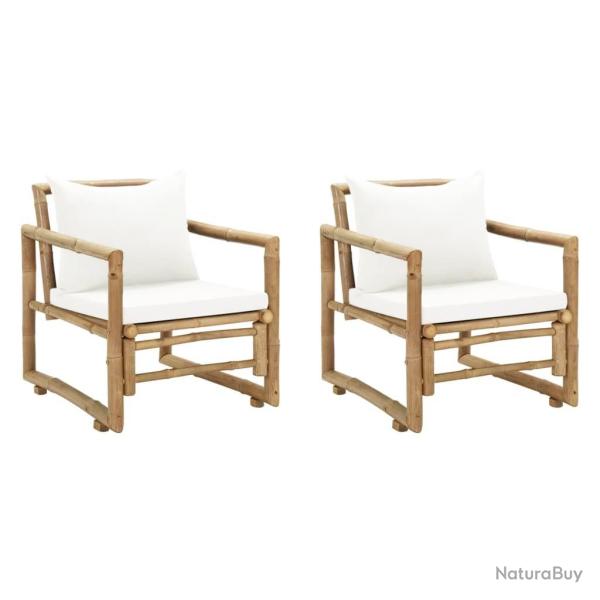 Chaises de jardin lot de 2 avec coussins et oreillers Bambou