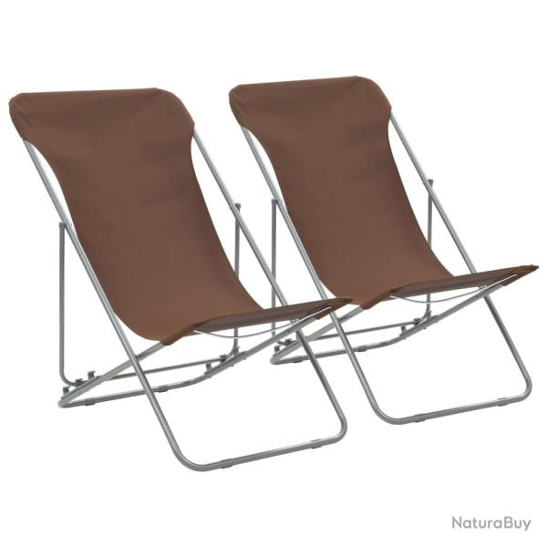 Chaises de plage pliables lot de 2 Acier et tissu oxford Marron alsavelo