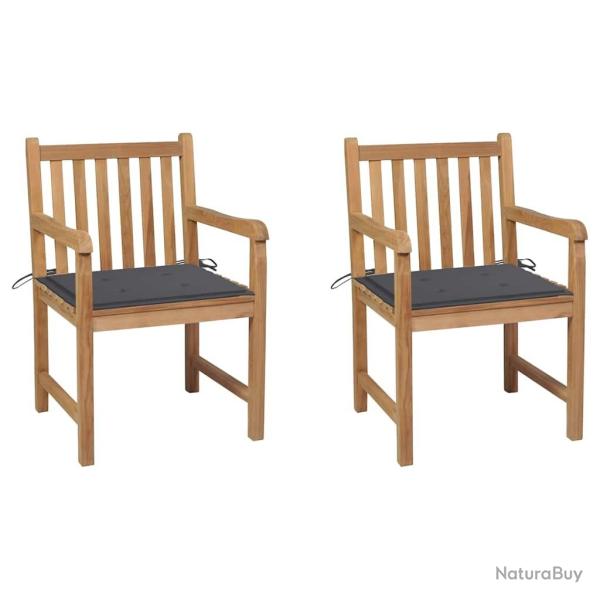 Chaises de jardin lot de 2 et coussins anthracite Bois de teck