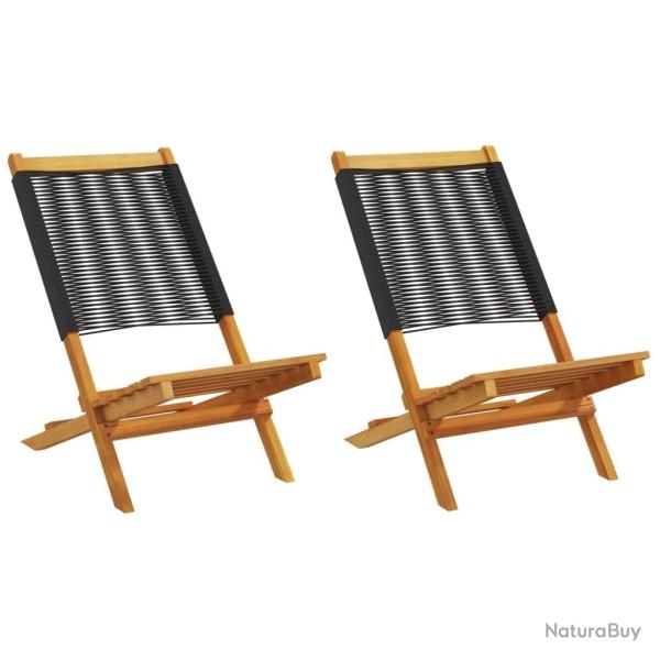 Chaises de jardin lot de 2 noir bois d'acacia et polypropylne alsavelo