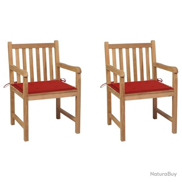 Chaises de jardin lot de 2 et coussins rouge Bois teck massif alsavelo