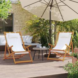 Chaises de plage pliables lot de 2 cr&egrave;me tissu