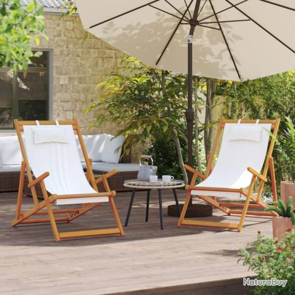 Chaises de plage pliables lot de 2 cr�me tissu