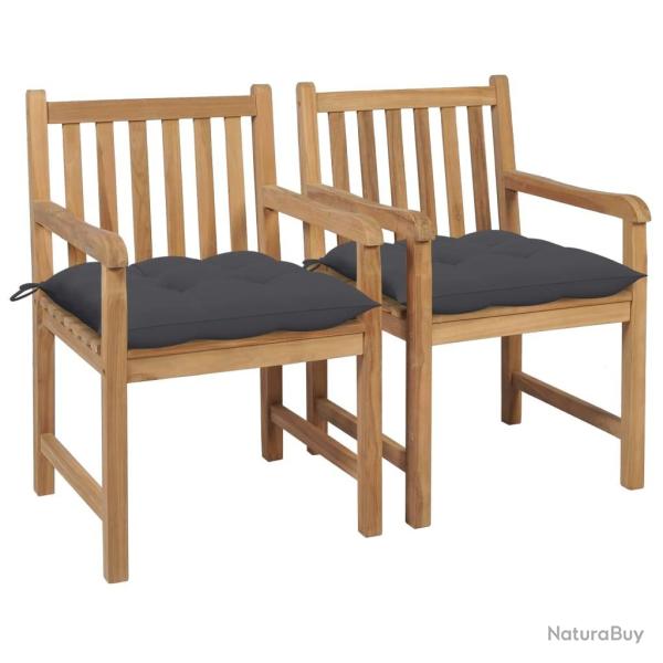 Chaises de jardin lot de 2 et coussins anthracite Bois de teck alsavelo
