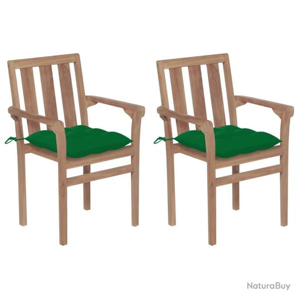 Chaises de jardin lot de 2 et coussins vert Bois de teck massif alsavelo
