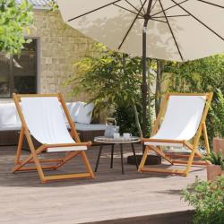 Chaises de plage pliables lot de 2 blanc cr&egrave;me tissu