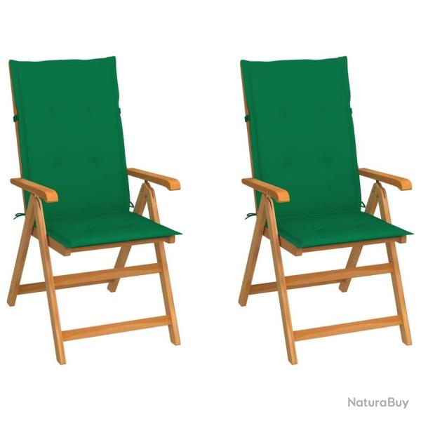 Chaises de jardin lot de 2 et coussins vert Bois de teck massif alsavelo
