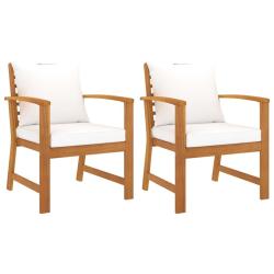 Chaises de jardin lot de 2 et coussin cr&egrave;me Bois acacia massif