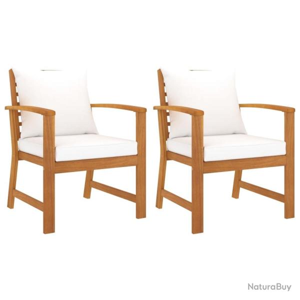 Chaises de jardin lot de 2 et coussin crme Bois acacia massif alsavelo