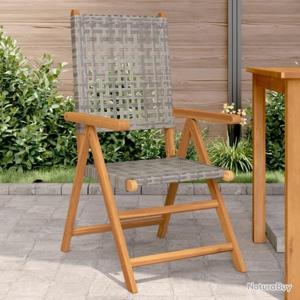 Chaises de jardin lot de 2 gris bois massif d'acacia et rotin alsavelo