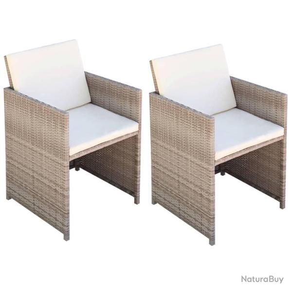 Chaises de jardin lot de 2 avec coussins Rsine tresse Beige alsavelo