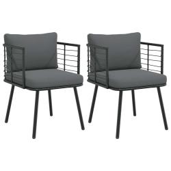 Chaises de jardin lot de 2 avec coussins noir r&eacute;sine tress&eacute;e