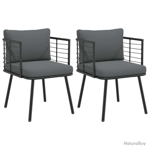Chaises de jardin lot de 2 avec coussins noir r�sine tress�e