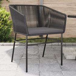 Chaises de jardin lot de 2 avec coussins noir r&eacute;sine tress&eacute;e