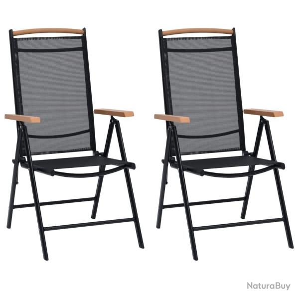 Chaises de jardin pliables lot de 2 aluminium et textilne noir alsavelo