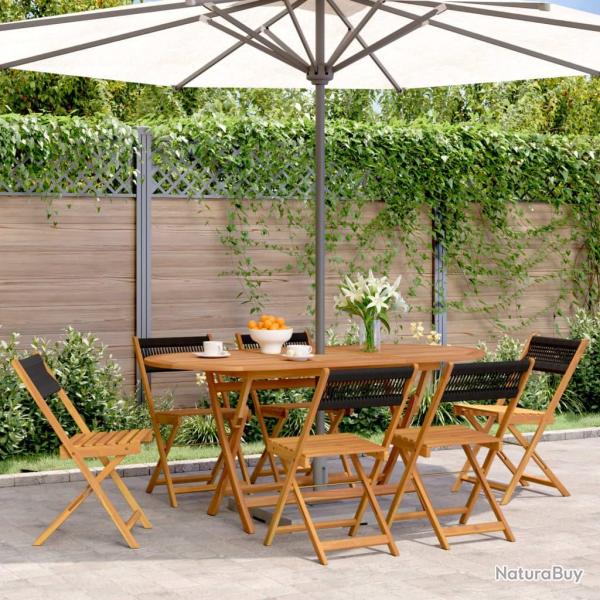Chaises de jardin pliantes lot de 6 noir bois d'acacia massif alsavelo