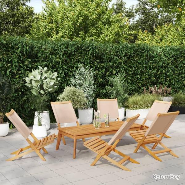 Chaises de jardin pliantes lot de 6 beige tissu et bois massif alsavelo