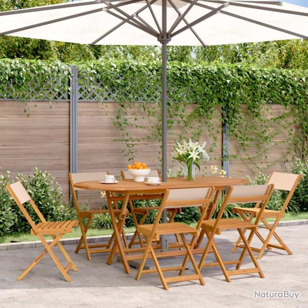 Chaises de jardin pliantes lot de 6 beige tissu et bois massif alsavelo
