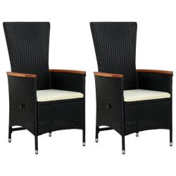 Chaises d'ext&eacute;rieur lot de 2 avec coussins R&eacute;sine tress&eacute;e Noir