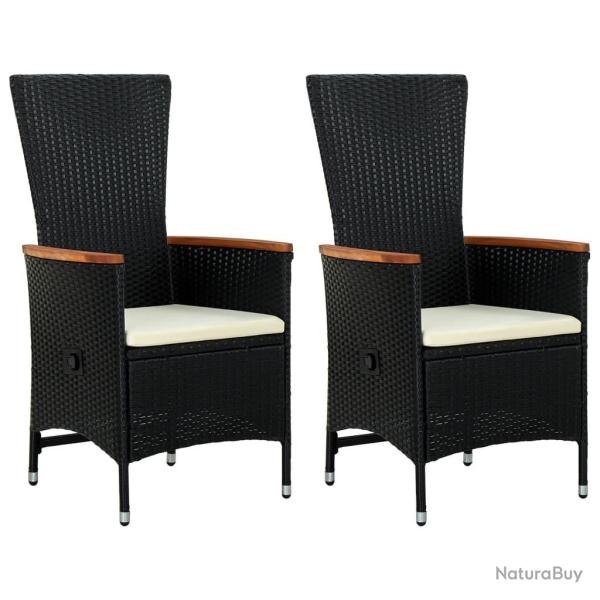Chaises d'extrieur lot de 2 avec coussins Rsine tresse Noir alsavelo