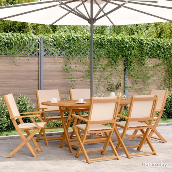 Chaises de jardin pliantes lot de 6 beige tissu et bois massif alsavelo