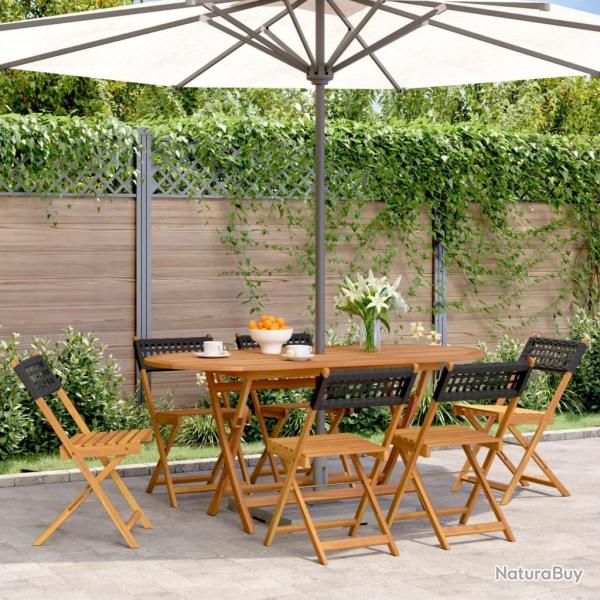 Chaises de jardin pliantes lot de 6 noir poly rotin bois massif