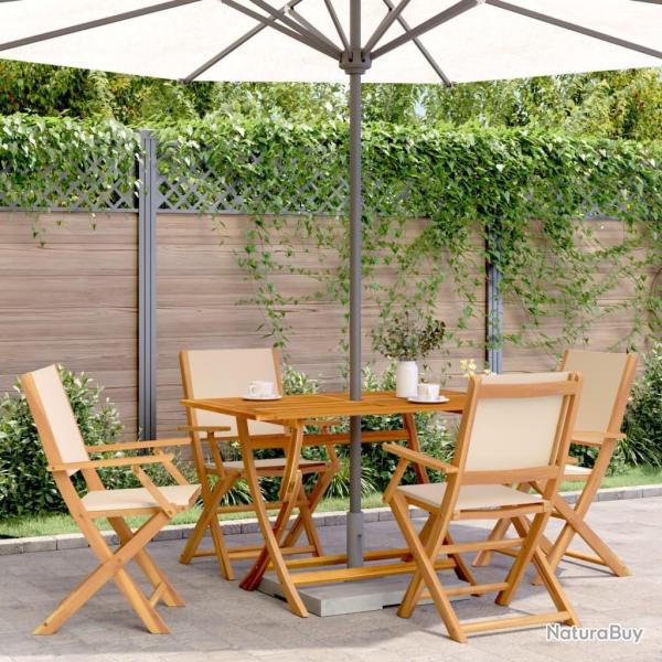 Chaises de jardin pliantes lot de 4 beige tissu et bois massif alsavelo