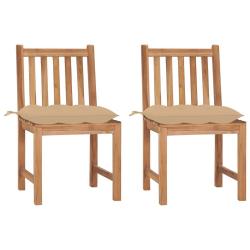 Chaises de jardin lot de 2 avec coussins Bois de teck massif