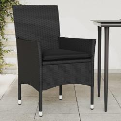 Chaises de jardin avec coussins lot de 2 noir r&eacute;sine tress&eacute;e