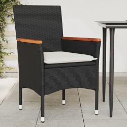 Chaises de jardin avec coussins lot de 2 noir r&eacute;sine tress&eacute;e