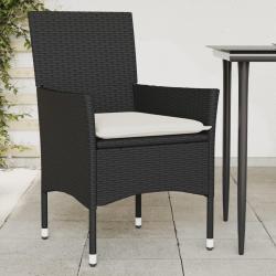 Chaises de jardin avec coussins lot de 2 noir r&eacute;sine tress&eacute;e