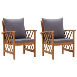 Chaises de jardin avec coussins lot de 2 Bois d'acacia massif