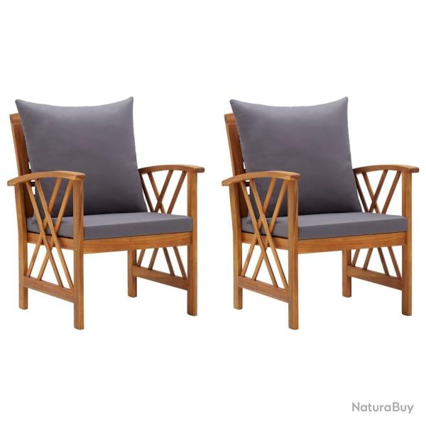 Chaises de jardin avec coussins lot de 2 Bois d'acacia massif alsavelo